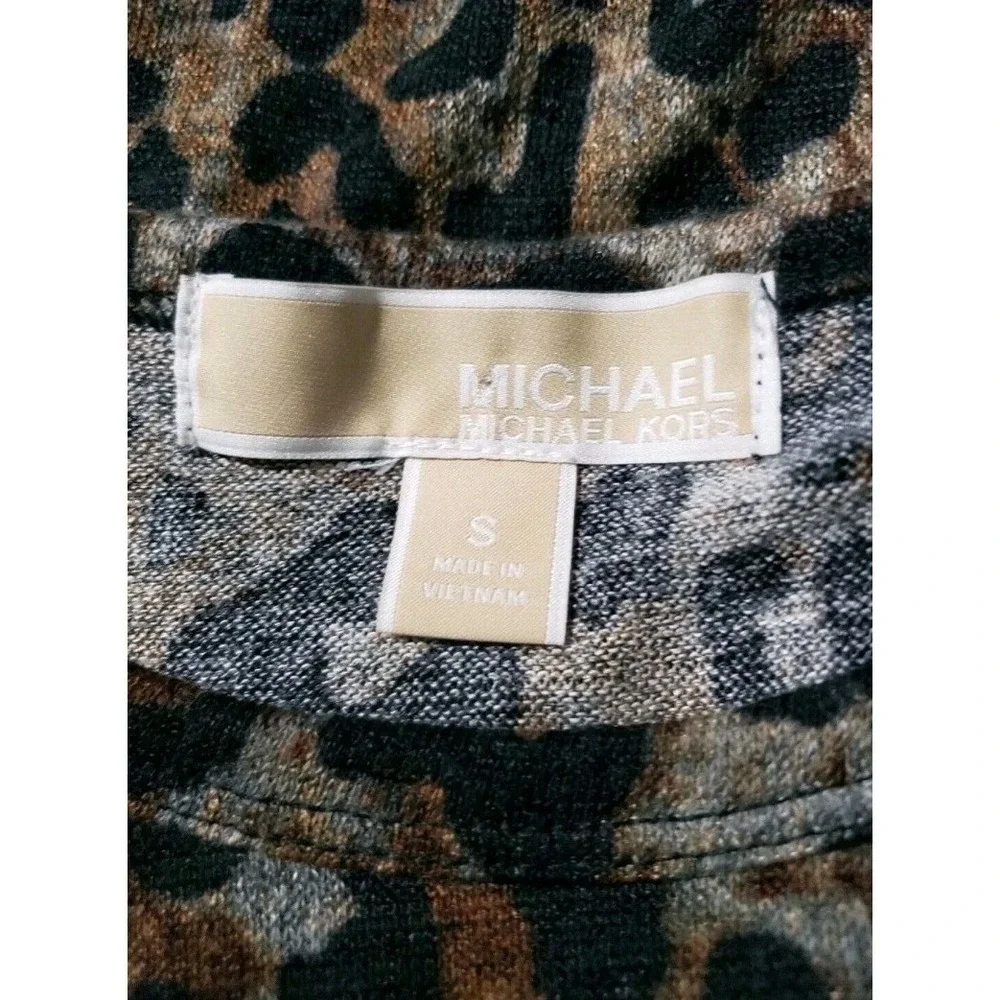 Michael Kors Leopard Animal Print Dress Womens Small Brown Gray Long Sleeve Mini